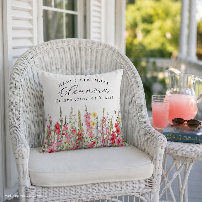 Coussin Cadeau 95e anniversaire août fleur de naissance pe (Créateur téléchargé)