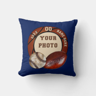 Coussin CADEAU à thème sportif avec PHOTO et TEXTE pour le