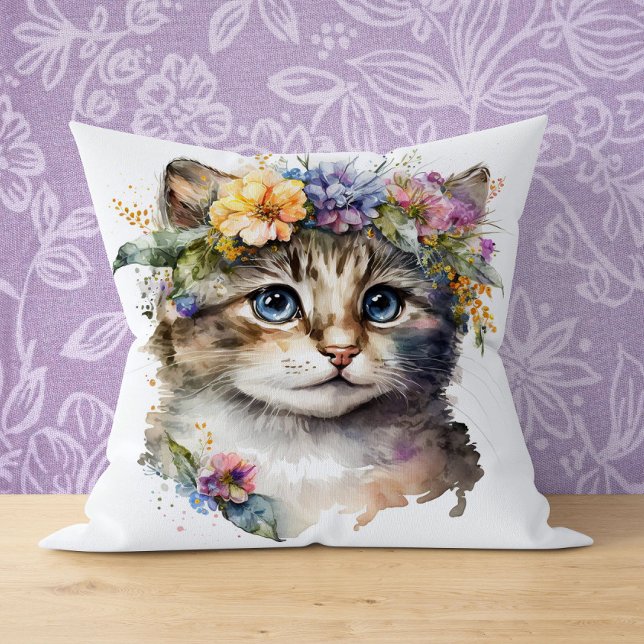 Coussin Cadeau Amoureux des chats - Chat d'aquarelle avec  (Créateur téléchargé)