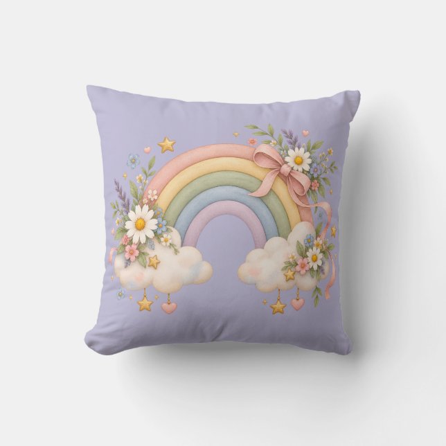 Coussin Cadeau Arc-en-ciel à l'aquarelle – Nuage Charmant (Recto)