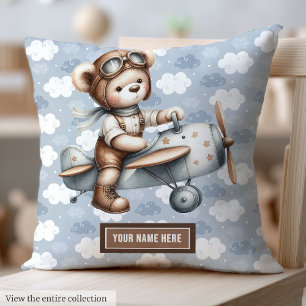 Coussin Cadeau baby shower personnalisé Teddy Bear Pilote