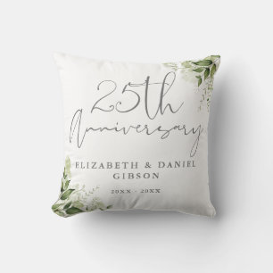 Coussin Cadeau commémoratif de 25 ans de mariage avec fleu