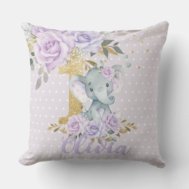 Coussin Cadeau commémoratif pour 1er anniversaire d'élépha (Recto)