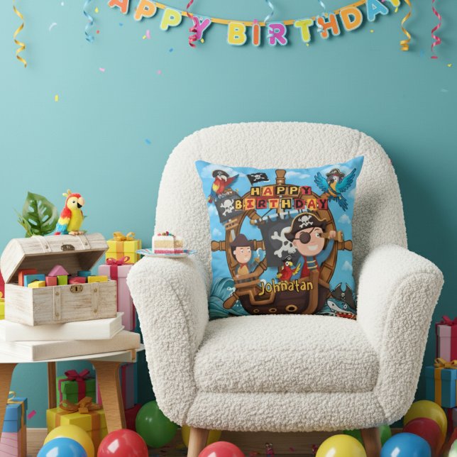 Coussin Cadeau d'anniversaire pour enfants pirates (Créateur téléchargé)
