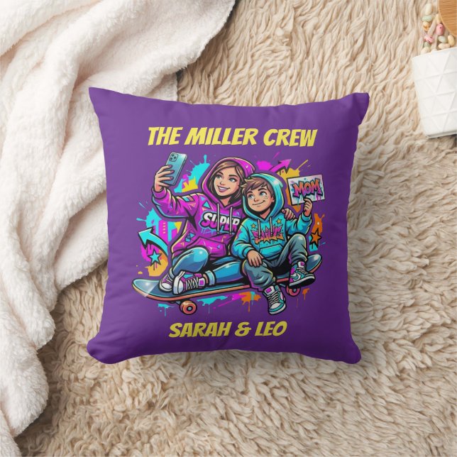 Coussin Cadeau d'anniversaire violet pour un fils patineur (Couverture)