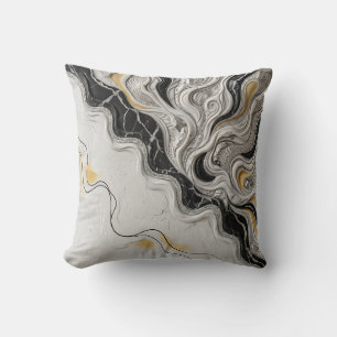 Coussin Cadeau d'art abstrait élégant en marbre noir blanc