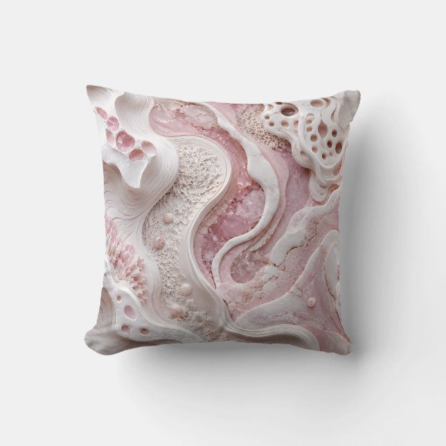 Coussin Cadeau d'art abstrait rose pâle et blanc pour femm (Recto)