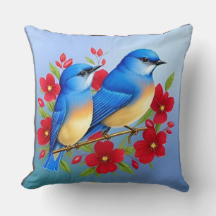 Coussin Cadeau d'art de jardin floral Bluebird Amoureux de