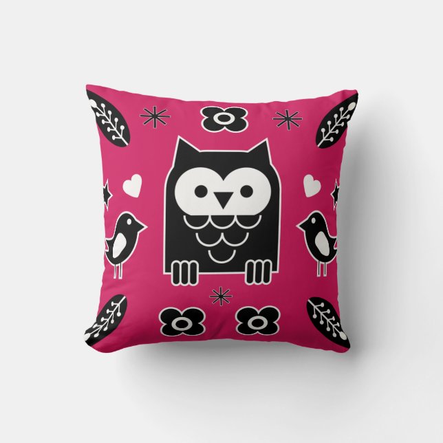 Coussin Cadeau d'art populaire de Chouette scandinave (Recto)