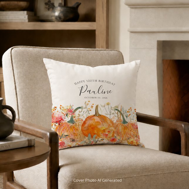 Coussin Cadeau de 100e anniversaire Citrouille Fleur sauva (Créateur téléchargé)