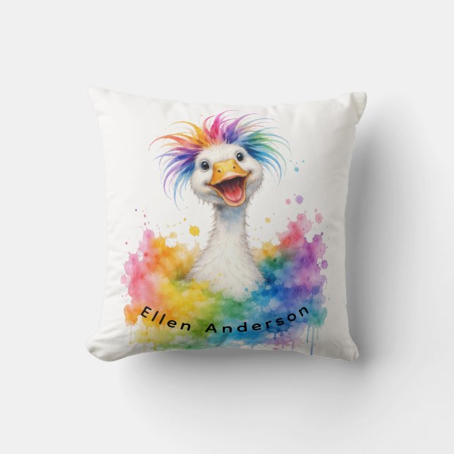 Coussin Cadeau de Baby Shower Arc-en-Ciel "Une Oie Idiote" (Recto)