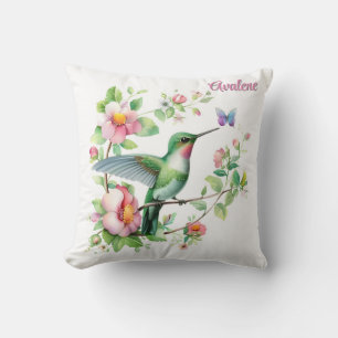 Coussin Cadeau de Baby shower de colibri et papillon