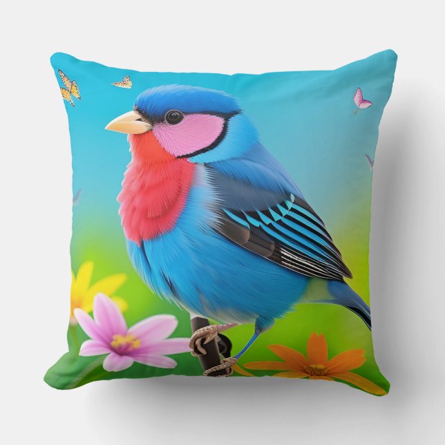 Coussin 🌺 Cadeau de conception florale de mésange bleue p (Recto)