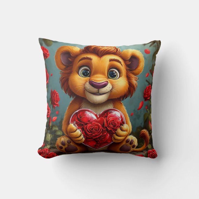 Coussin 🦁❤️ Cadeau de décoration de lion mignon et cosy ✨ (Recto)