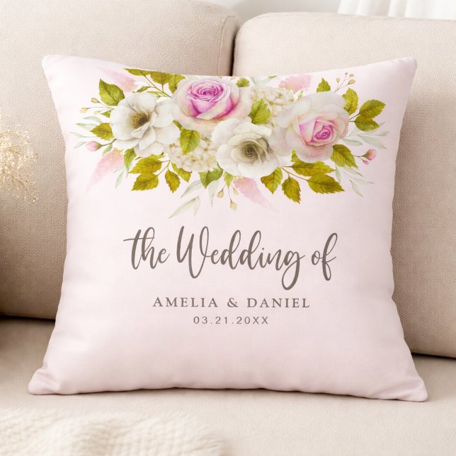 Coussin Cadeau de Décoration de Mariage Roses Rose Fardé (Créateur téléchargé)