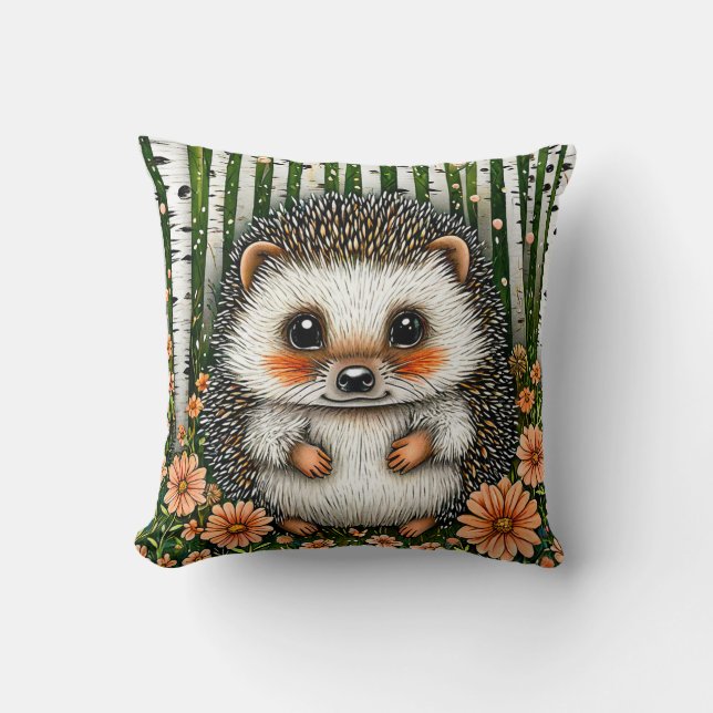 Coussin 🦔🌲 Cadeau de décoration mignonne de hérisson de  (Recto)