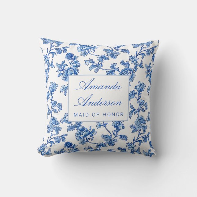 Coussin Cadeau de Demoiselle d'Honneur à Motif Bleu et Bla (Recto)