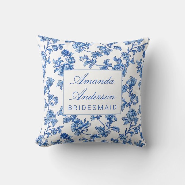 Coussin Cadeau de demoiselle d'honneur en chinoiserie bleu (Recto)