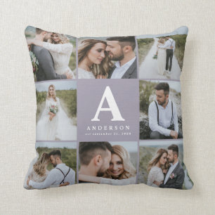 Coussin Cadeau de famille mariage monogramme photo multipl