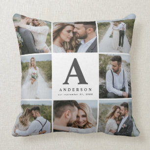 Coussin Cadeau de famille mariage monogramme photo multipl
