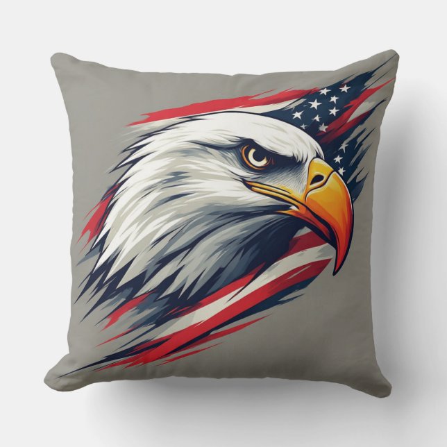Coussin Cadeau de fierté USA – Aigle chauve avec drapeau a (Recto)