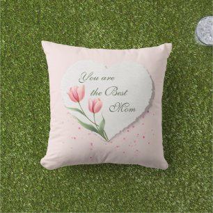 Coussin Cadeau de la fête des mères Tulipes roses Cœur