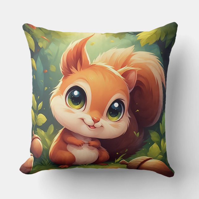 Coussin 🎃 Cadeau de la forêt pour les amoureux des écureu (Recto)