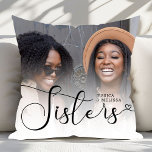 Coussin Cadeau de la photo moderne Script<br><div class="desc">L'Oreiller à lancer de photos design moderne est un coussin décoratif personnalisé, parfait pour célébrer le lien entre soeurs. Il dispose d'un élégant design de script moderne associé à un espace photo personnalisable pour présenter une mémoire précieuse. L'oreiller à jetons ajoute une touche personnelle et élégante à la décoration de...</div>