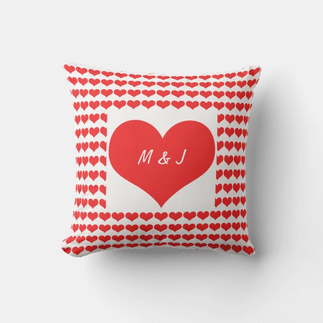 Coussin Cadeau de la Saint-Valentin avec monogramme et mot (Recto)