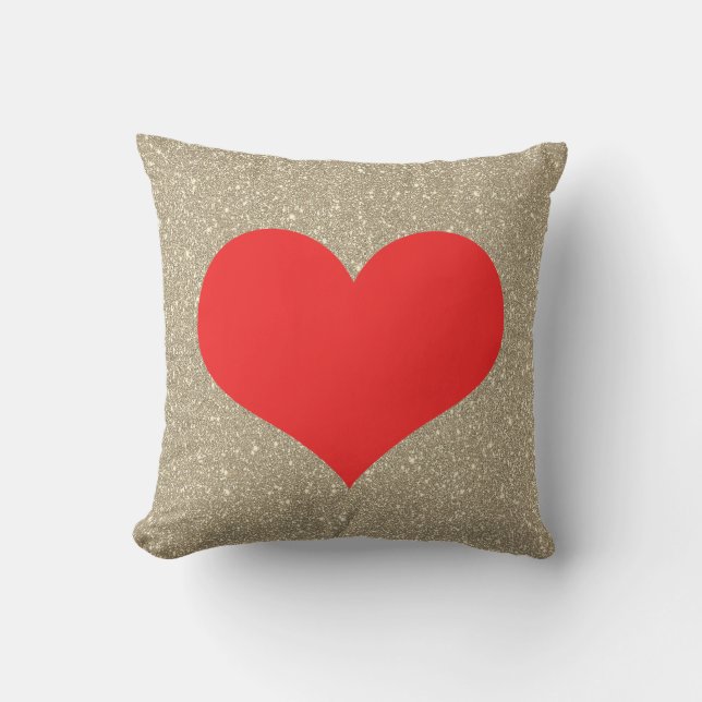 Coussin Cadeau de la Saint-Valentin Cœur Rouge Doré Paille (Recto)