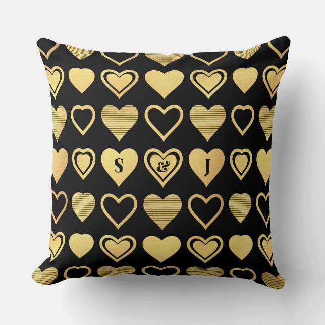 Coussin Cadeau de la Saint-Valentin Cœurs avec Accent Doré (Recto)