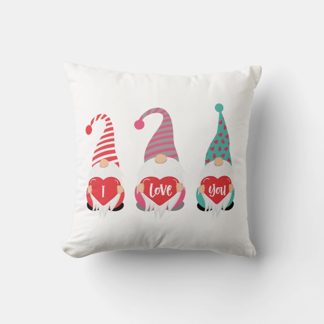 Coussin Cadeau de la Saint-Valentin Gnomes Je t'aime  (Recto)
