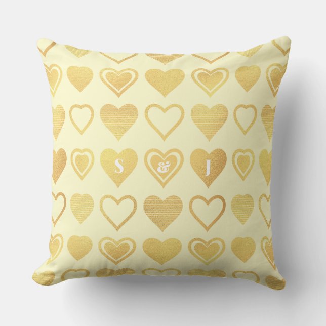 Coussin Cadeau de la Saint-Valentin Minimal Cœurs Crème Ch (Recto)