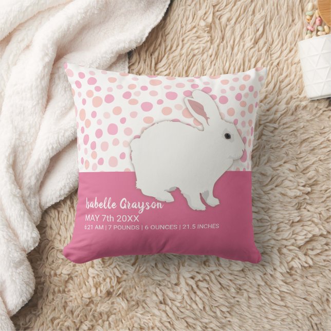 Coussin Cadeau de lapin à pois rose girly (Couverture)