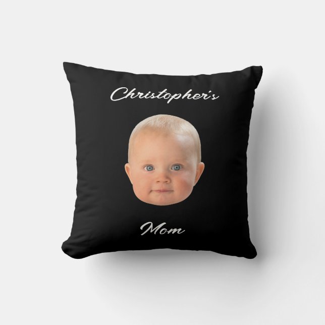 Coussin Cadeau de maman photo bébé visage écriture minimal (Recto)