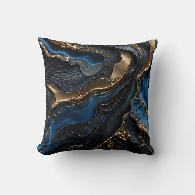 Coussin Cadeau de marbre abstrait bleu marine or luxe fonc (Recto)