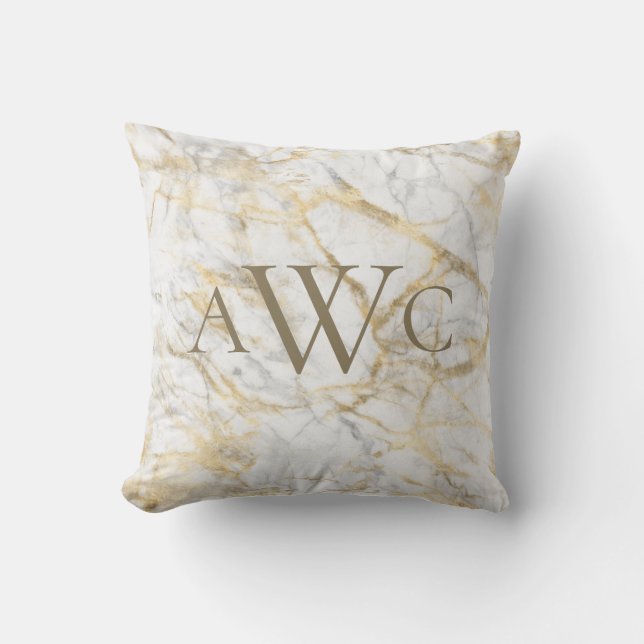 Coussin Cadeau de marbre gris blanc or avec initiales mono (Recto)