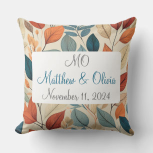 Coussin Cadeau de mariage à motif de feuille vibrante