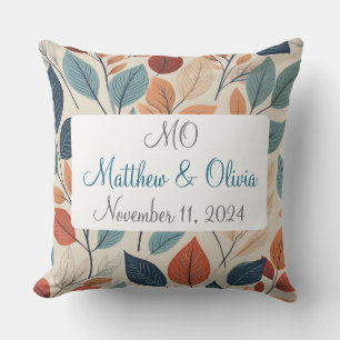 Coussin Cadeau de mariage à motif de feuille vibrante