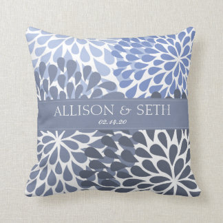 Coussin Cadeau de mariage Chrysanthème (Bleu Stonewash)