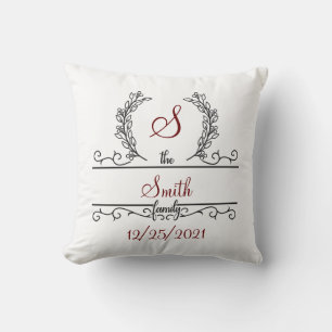 Coussin Cadeau de mariage de nom de famille monogrammé