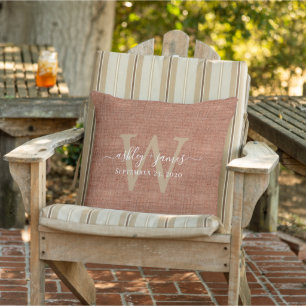 Coussin Cadeau de mariage en lin Terracotta avec monogramm