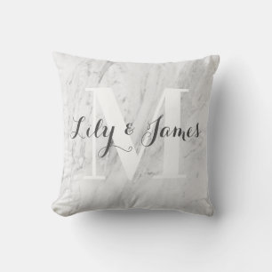 Coussin Cadeau de mariage en marbre gris blanc avec monogr