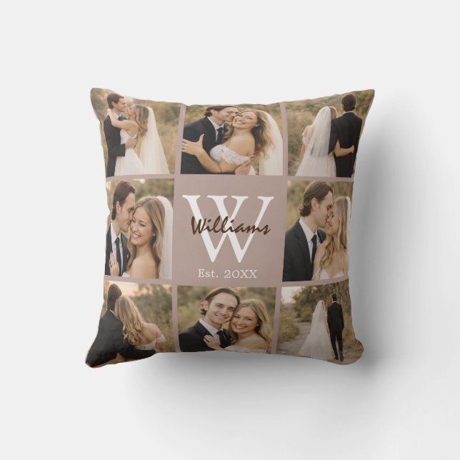 Coussin Cadeau de mariage familial à monogramme multi phot (Verso)