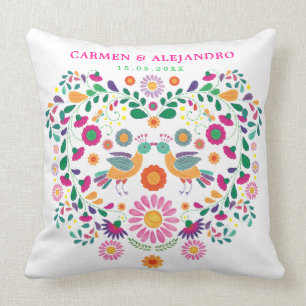 Coussin Cadeau de mariage floral d'inséparables de fiesta