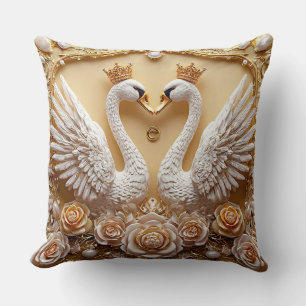 Coussin Cadeau de mariage glamour Cygnes Or Perle Bijou