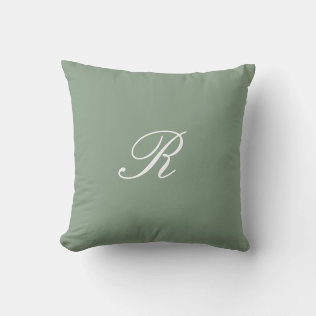 Coussin Cadeau de mariage initial de monogramme vert sauge (Recto)
