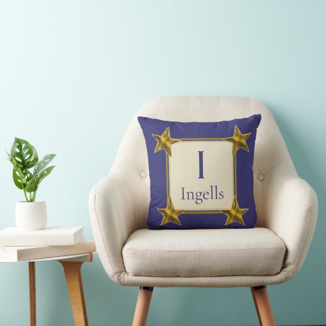 Coussin Cadeau de mariage initiales en monogramme bleu et  (Chaise)