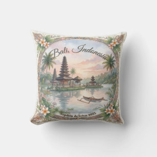 Coussin Cadeau de mariage personnalisé aquarelle Bali