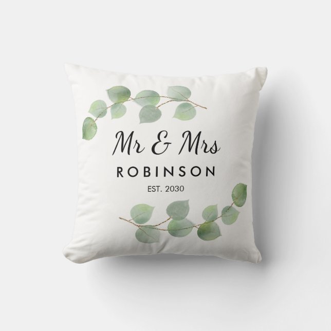 Coussin Cadeau de mariage rustique moderne Eucalyptus M. e (Recto)